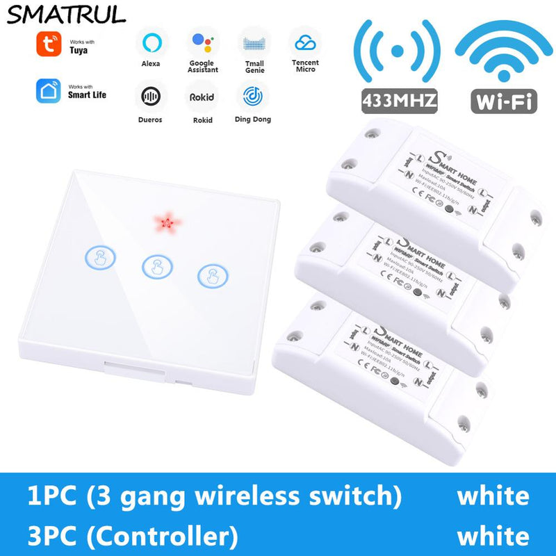 SMATRUL Tuya Smart App WiFi Touch Switch Light Wall Panel RF 433Mhz Remote DIY Relay Breaker Module Home Google Alexa 220V