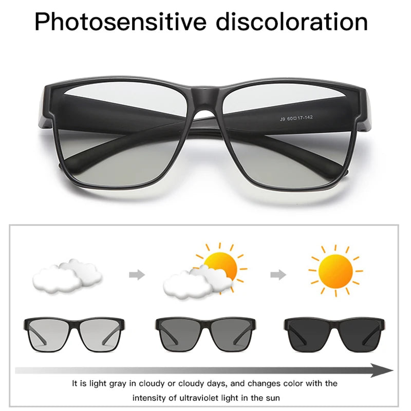 Polarized Sunglasses Men Photochromic Night Vision Glasses Women Square Mirrored Eyewear Wear Over Myopia Prescription Glasses