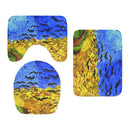 Toilet Mat Set 3D Van Gogh Oil Painting Sunflower Starry Night Floor Rugs Bathroom Shower Flannel Non-Slip Carpet Toilet Cushion