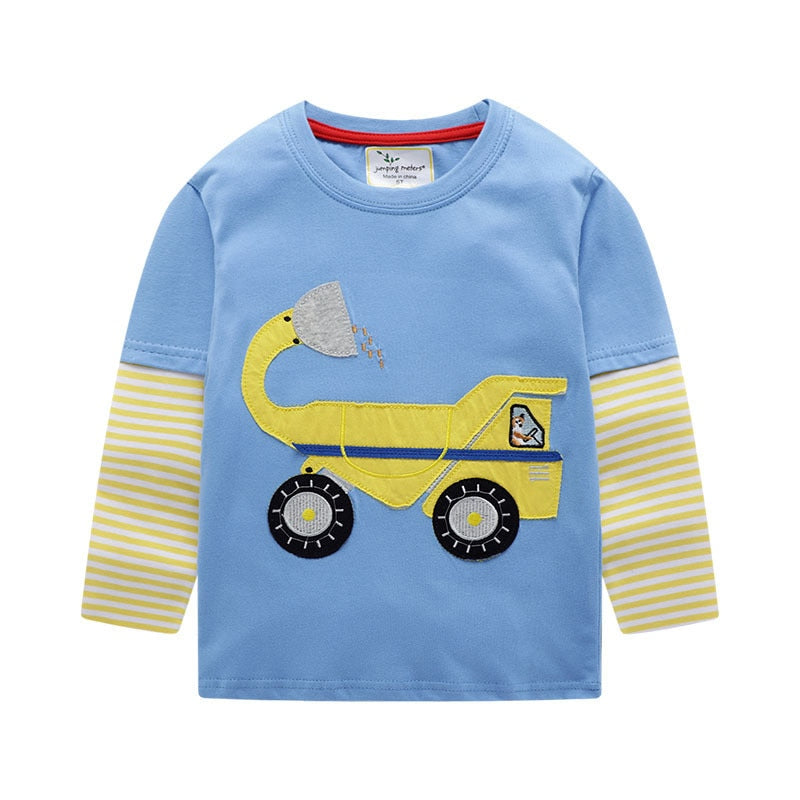 Jumping meters Autumn Spring Boys T shirts Applique Cotton Long Sleeve Baby Girls Clothing New Stripe Tops For Children Boy Tee