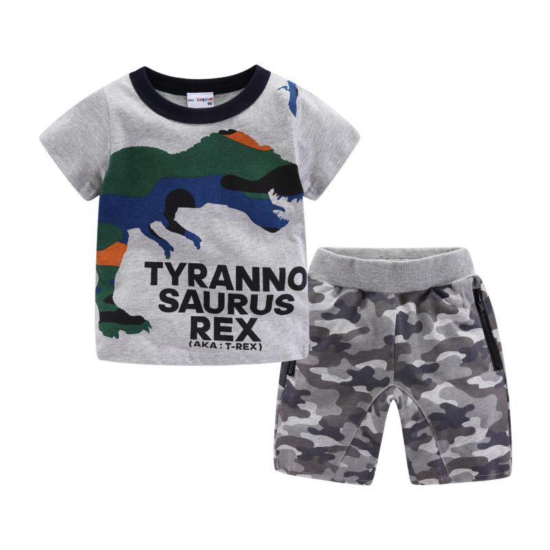 Mudkingdom Summer Boys Outfits Dinosaur T-Shirt and Chino Camo Short Set Toddler Boys Clothes Set Children Clothing