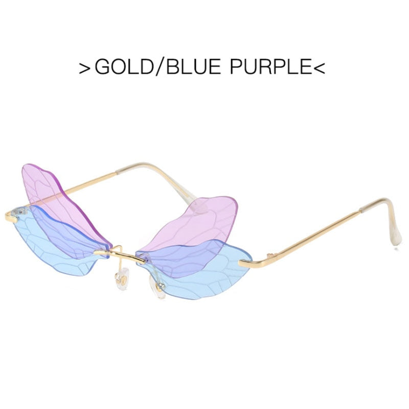 2022 Vintage Dragonfly Wings Sunglasses Fashion Rimless Women Clear Lens Eyewear Men Pink Sun Glasses UV400 Eyewear Female