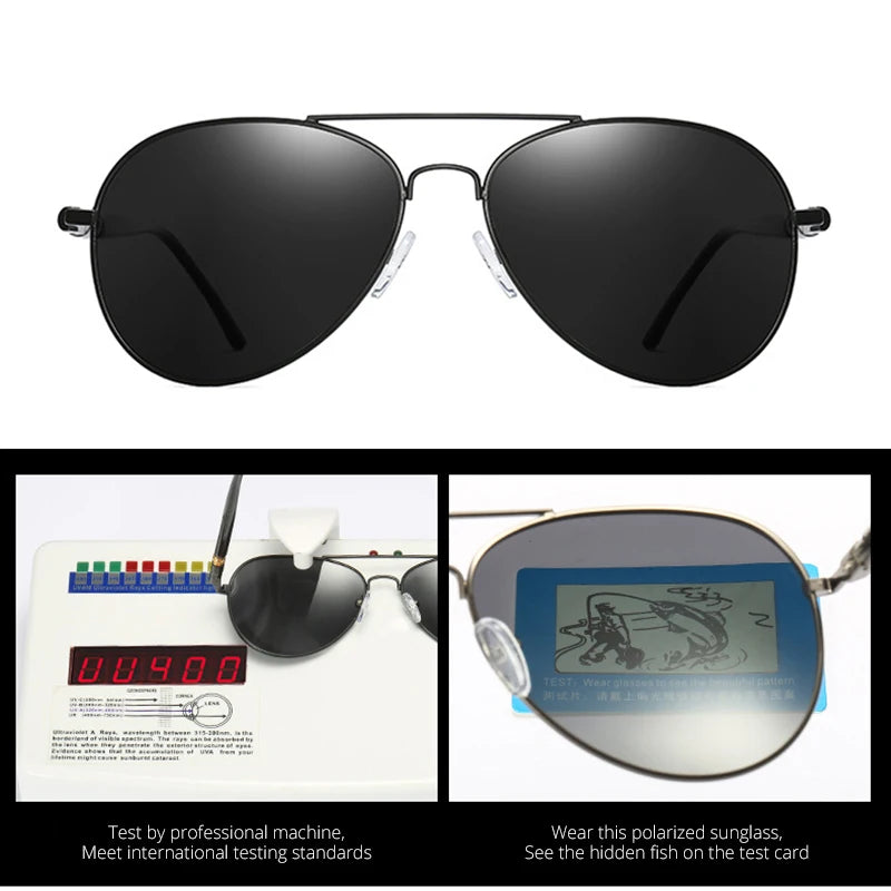 Classic Pilot Men Polarized Sunglasses Fashion Oversized Metal Aviation Male Sun Glasses Classic Black Driving Shades UV400