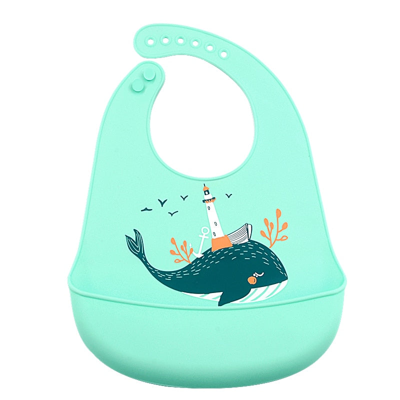 LOFCA 1pc Animal Cartoon Silicone Waterproof Bib Food Grade BPA&amp;PVC Free Silicone Soft Baby Bib Adjustable Easy Wash and Clean