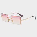 HBK Blue Rimless Sunglasses Women 2021 Retro Style Small Rectangle Gold Red Metal Chain Sun Glasses Square Frameless For Men