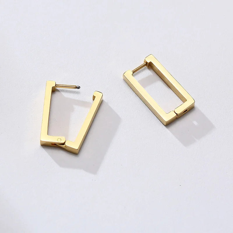 Vnox Minimalist Square Hoop Earrings for Women,Gold Color Stainless Steel Rectangle Ear Jewelry, Chic Simple Geometric Jewelry