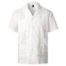 Herren Traditionelles Kubanisches Camp-Collar Guayabera Hemd Kurzarm Besticktes Mexikanisches Karibik-Stil Strandhemd mit 4 Taschen