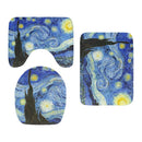 Toilet Mat Set 3D Van Gogh Oil Painting Sunflower Starry Night Floor Rugs Bathroom Shower Flannel Non-Slip Carpet Toilet Cushion