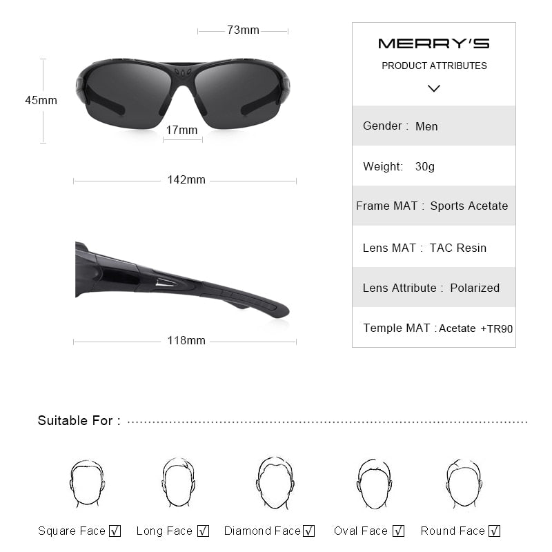 MERRYS DESIGN Men Polarized Outdoor sports Sunglasses Male Goggles Glasses For Driving UV400 Protection S9021