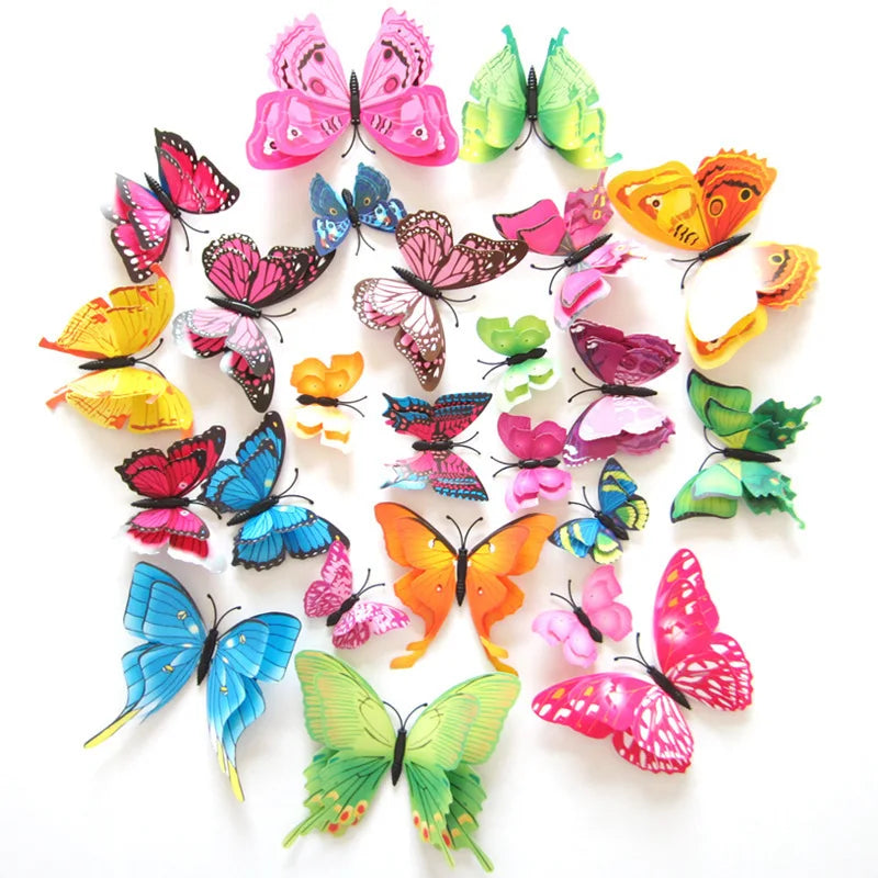 12pcs Wall Stickers Set 3D Butterfly Colorful Double Layers Wall Stickers on the Wall for Party Decoration Waterproof Material