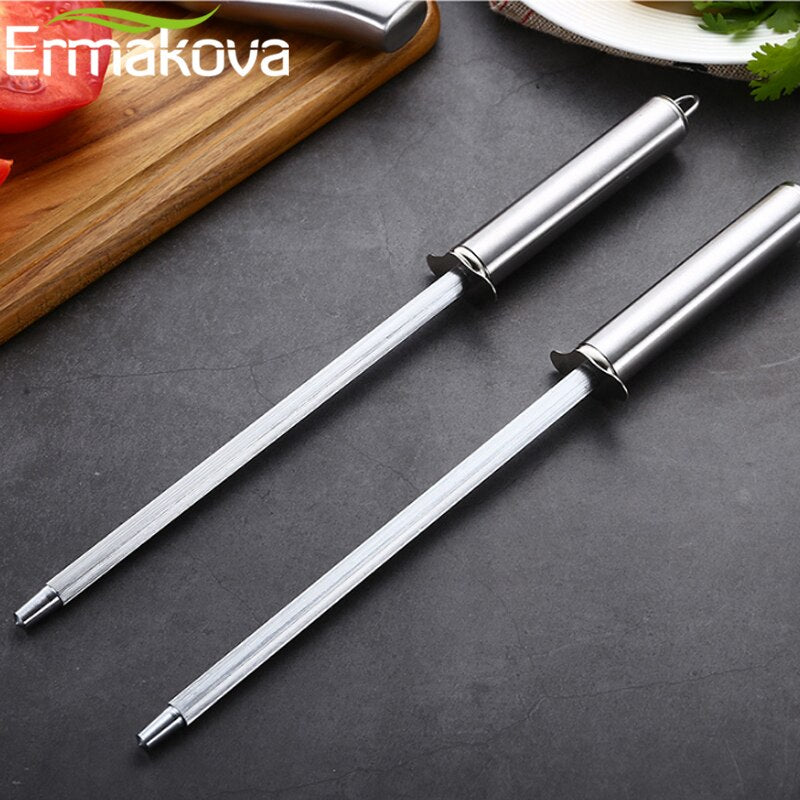 ERMAKOVA Knife Sharpening Rod 12 Inch Kitchen Honing Steel Knife Sharpening Carbon Steel Durable Stainless Steel Knife Sharpener