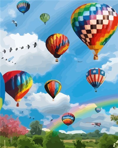 RUOPOTY Painting By Number Framed Three Hot Air Balloon Scenery Picture By Number Handmade Unique Diy Gift 40x50cm Wall Art