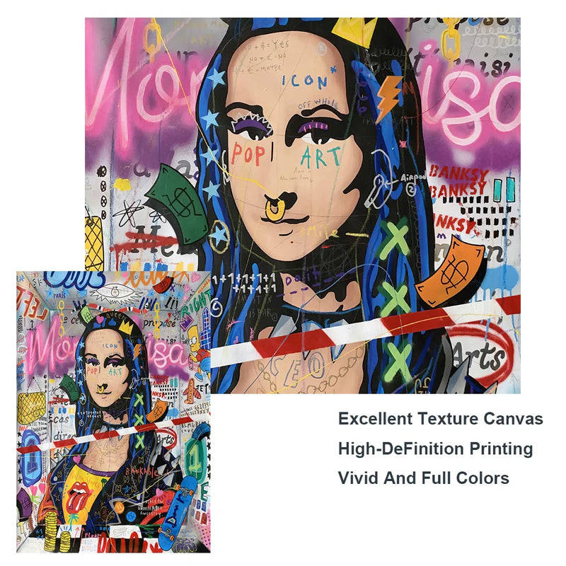 Graffiti Art Canvas Mona Lisa Modern Paintings on the Wall Art Posters and Prints Street Art Abstract Pictures For Living Room
