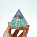 Orgonit Pyramide Jeremiel Ajna Chakra Natürlicher Amethyst Amazonit Schwierigkeiten überwinden Harz Pyramide Kunsthandwerk Dekoration