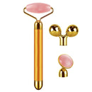 3-in-1 Electric Rose Quartz Jade Roller and Face Massager Set Face Care Tools Eye Massager and 3D Face, Head, Arms,Neck Massager