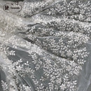 Ivory Luxury Beaded Applique Bridal Lace Fabric Silver Embroidery Flowers and Leaves Sequins High-end Dress Fabric Lace RS3104