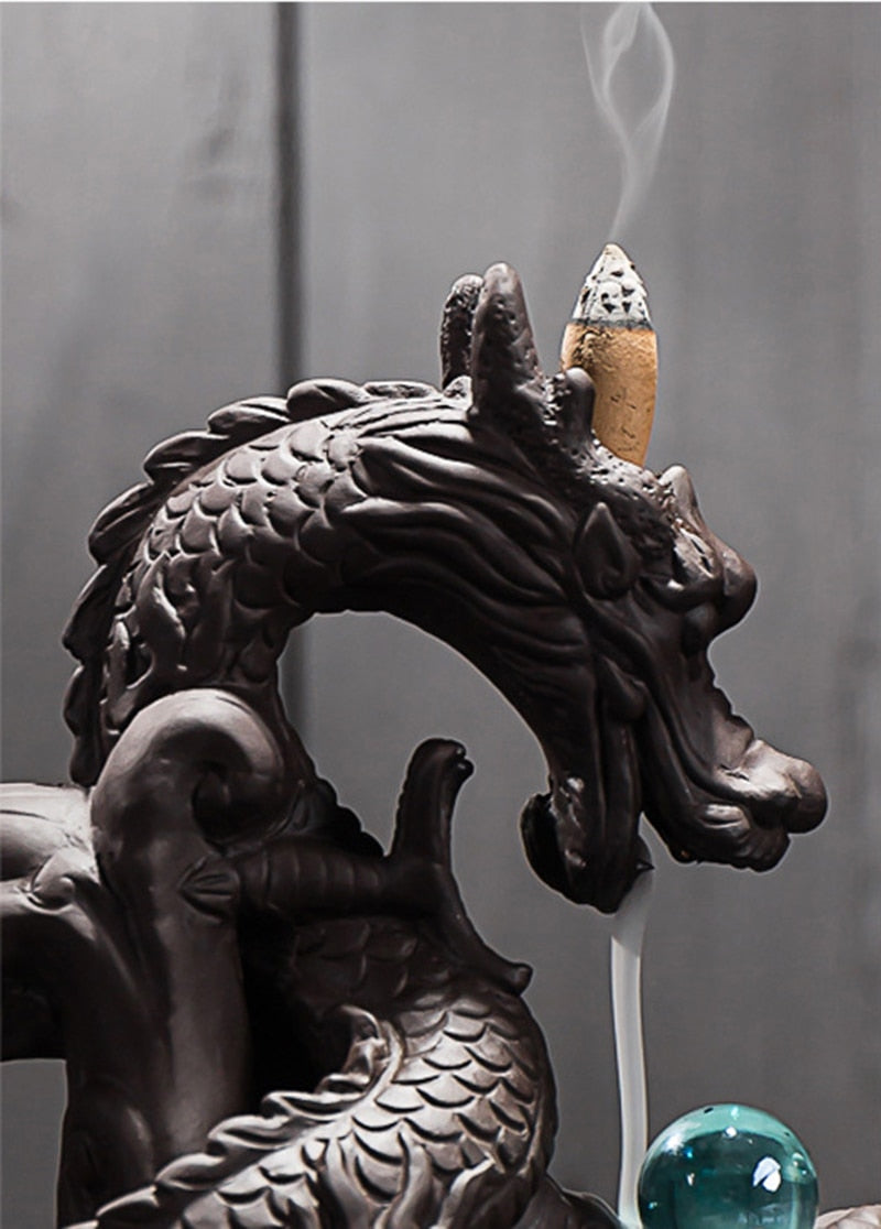 Dragon Smoke Waterfall Backflow Incense Burner Creative Home Decor Ceramic Dragon Incense Holder Censer With Lucky Crystal Ball