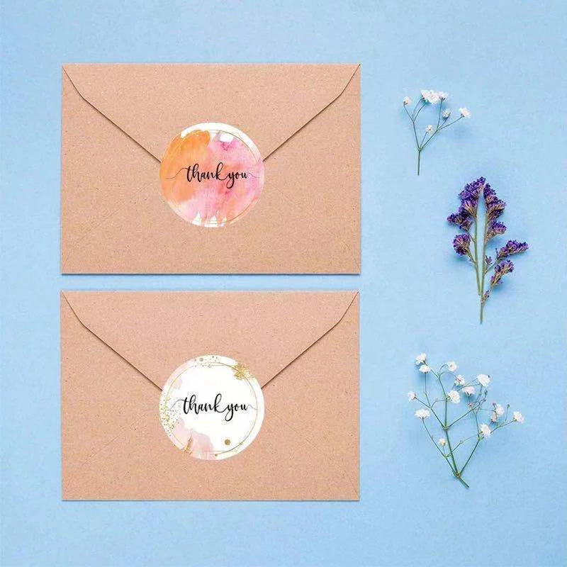 100-500pcs Water Color Thank You Stickers Seal Labels 1 Inch Color Labels For Business Sticker Wedding decoration baby shower