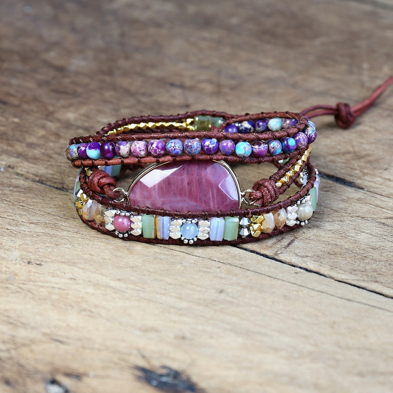 Leather Wrap Bracelet Exclusive 3 Strands Natural Stone Multi Color Bohemian Pearls Crystal Weave bracelet wrap Bracelet Gifts