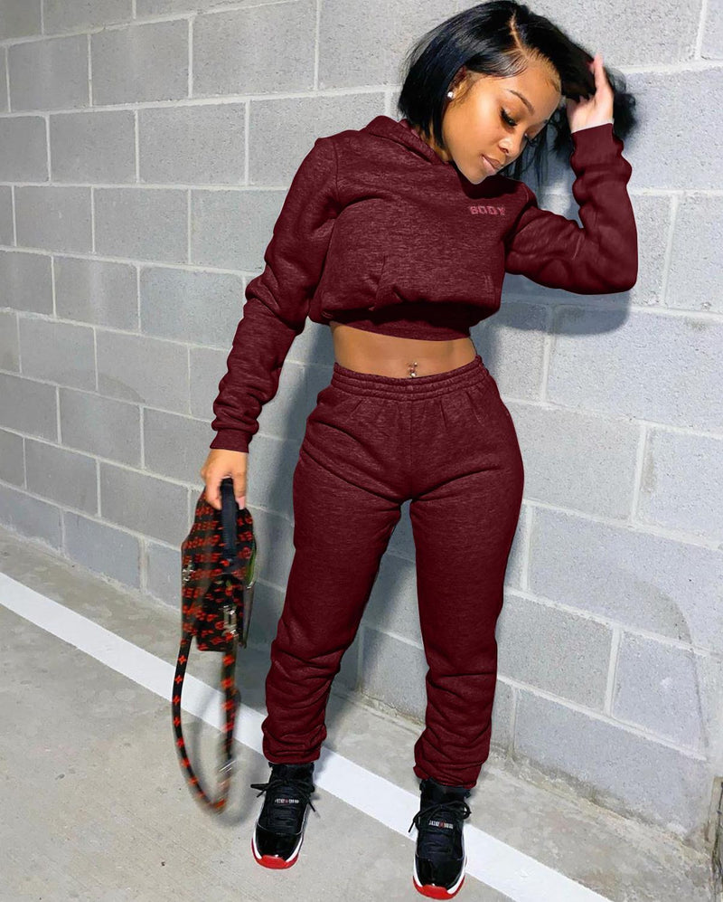 Autumn Winter Letter Print Thick Tracksuit Women Jogging Femme Sweatshirts Crop Top with Pants Sweatsuits Two Piece Set Outfits