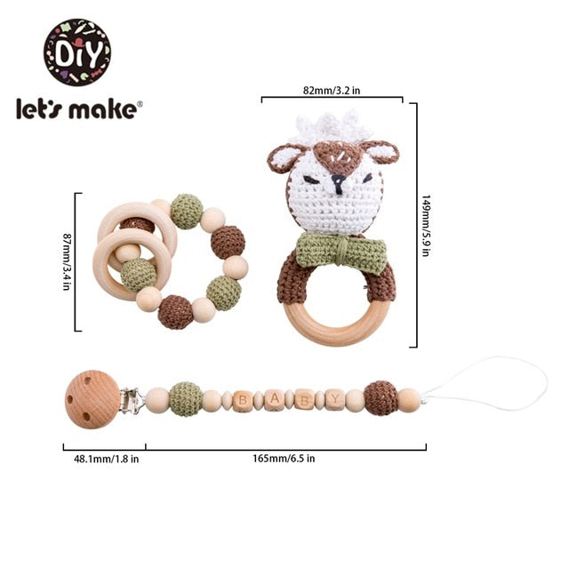 3pcs/lot Baby Rattle Animal Crochet Wooden Ring Toys Baby Teethers For Baby Products DIY Crafts Teething Rattle Amigurumi Toys