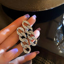 Cuba Bling Rhinestone Drop Earrings Exaggerated Long Chain Tassel Dangle Earrings for Women Retro Punk Club Party Jewelry