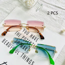 HBK Blue Rimless Sunglasses Women 2021 Retro Style Small Rectangle Gold Red Metal Chain Sun Glasses Square Frameless For Men