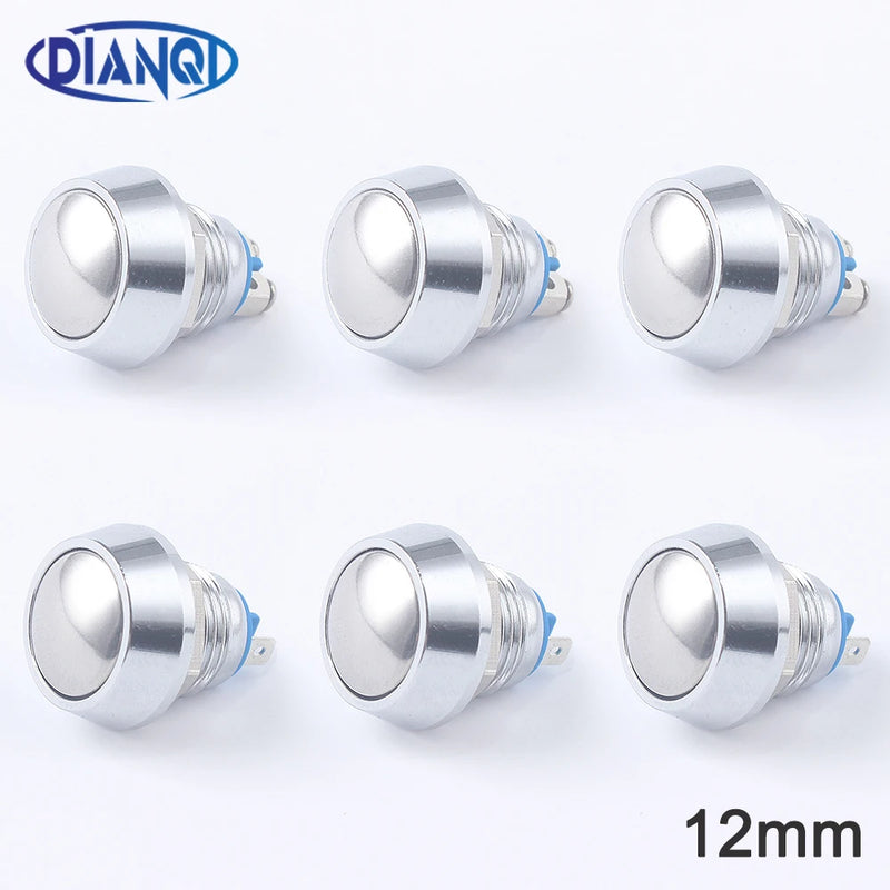 12mm metal push button waterproof nickel plated brass domed push button switch 1NO momentary reset screw terminal Pin terminal