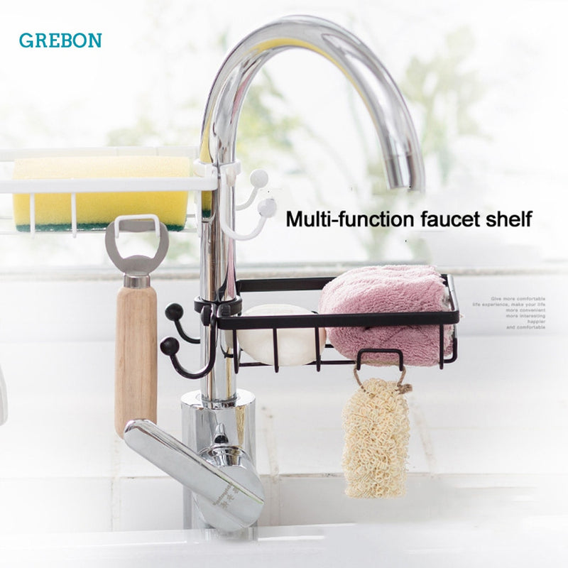 Faucet Organizer Kitchen Sink Storage Sponge Holder Adjustable Cloth Shelf Stainless Steel Dish Drainer Bathroom Accessorie Soap