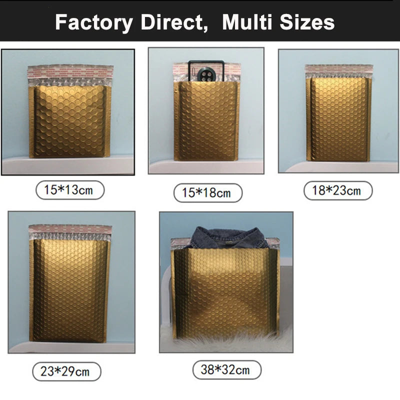 10PCS Gold Metallic Padded Envelopes Wedding Gift Bags Custom Logo Foil Postal Envelopes Padded Shipping Mailing Envelopes
