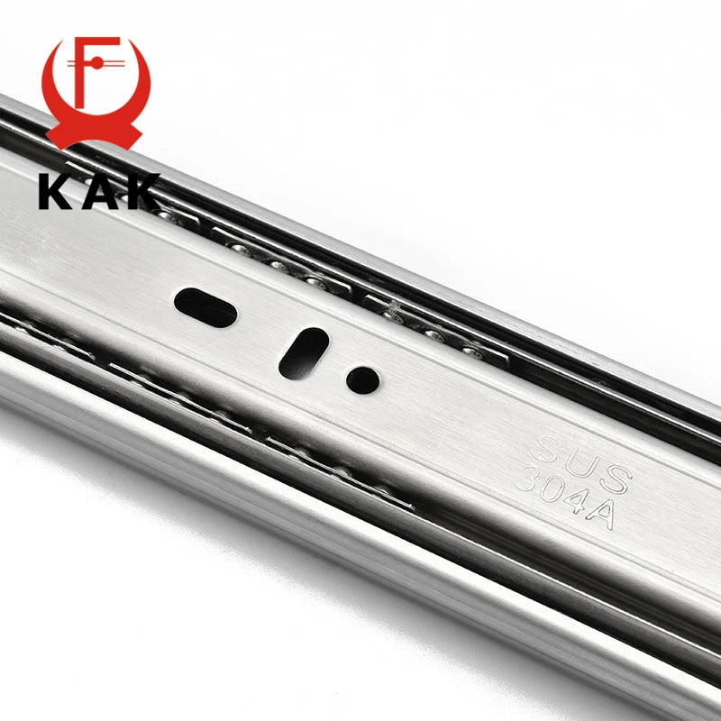 KAK 10" - 22" Stainless Steel Drawer Slides Soft Close Drawer Track Rail Sliding Three-Section Cabinet Slides Furniture Hardware