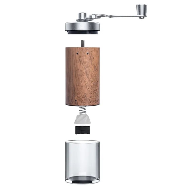 Portable Wood Grain Hand Manual Coffee Grinder Silver Stainless Steel Coffee Bean Burr Mill Hand Crank for Dropship