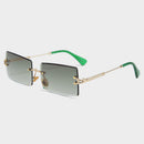 HBK Blue Rimless Sunglasses Women 2021 Retro Style Small Rectangle Gold Red Metal Chain Sun Glasses Square Frameless For Men
