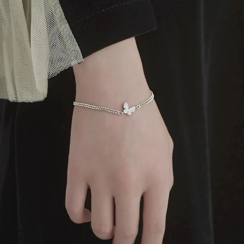 Korean Cute Star Moon Butterfly Pendant Bracelet Girl Trendy Elegant Shiny Zirconia Adjustable Chain Bracelet Women Jewelry Gift