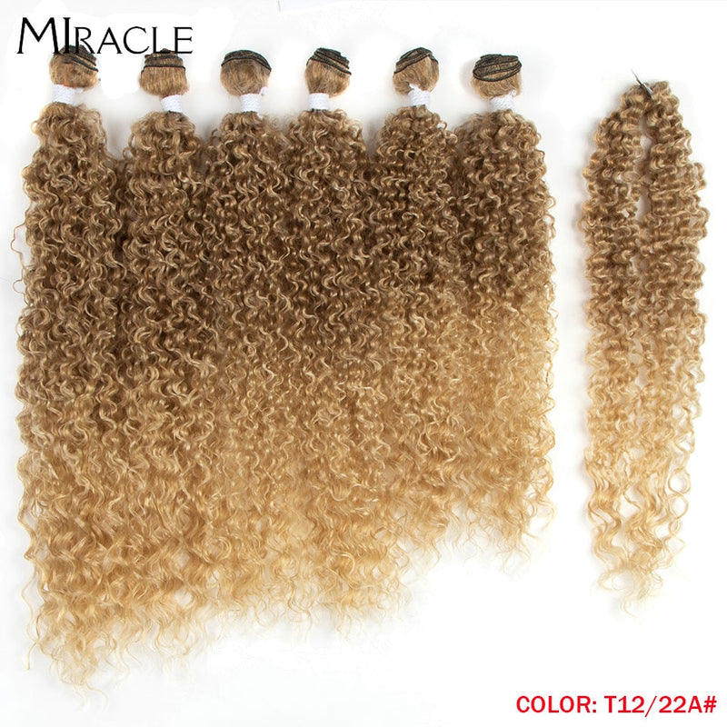 Afro Kinky Curly Hair Bundles 6pcs/Pack 22 24 26inch 1pcs Crochet Hair Ombre Blonde Synthetic Hair Curly Weave Bundles Miracle