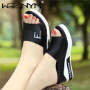 Summer Outdoor Women's Wedges Slippers Slip-On Shoes Woman Flat Peep Toe Breathable Soft Platform Leather Sandals Platform Shoes