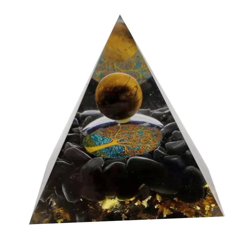 Tree of Life Orgone Pyramid Amethyst Peridot Healing Crystal Energy Orgonite Pyramide EMF Protection Meditation Tool