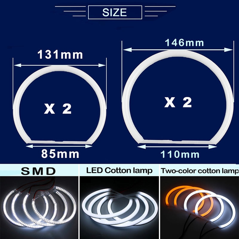 Car-styling 1 SET (2X 146mm+2X 131 mm )White Halo Cotton Light car smd LED Angel eyes for BMW E46 non projector auto lighting