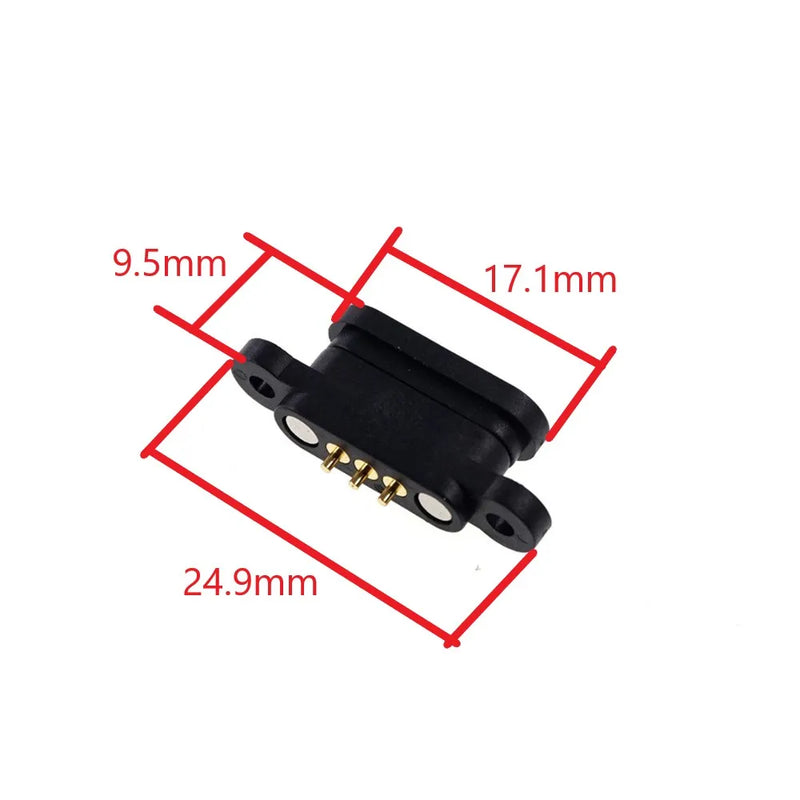 1 Pair Magnetic Spring Pogo Pin Connector 3 Pole Pitch 2.3 MM Through Holes PCB Mount Male Female Probe Power Charge