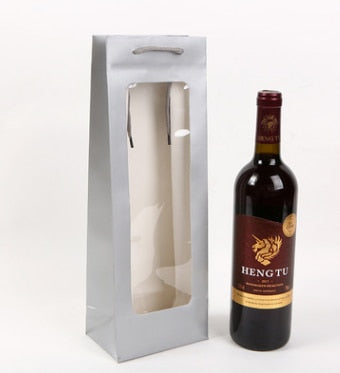 Visible Wine Bags Solid Paper Bags Clear Window White Paper Bag For Wine Flower Gift Packing Party Festival Gift Package