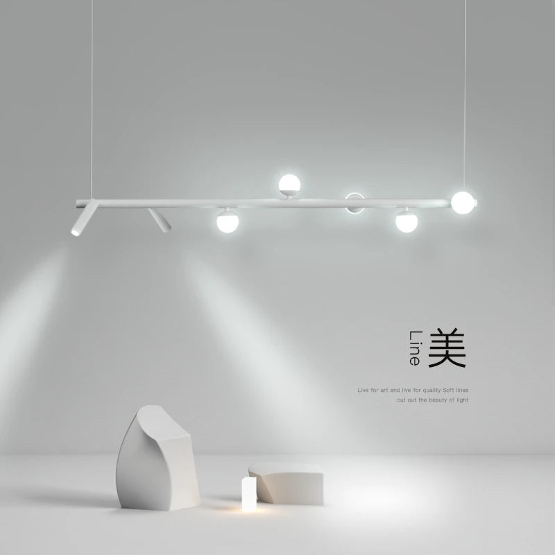 Modern Simple LED Pendant Light Black / White Dining Room Island Long Hanging Lamp Restaurant Bar Nordic Designer Art Luminaires