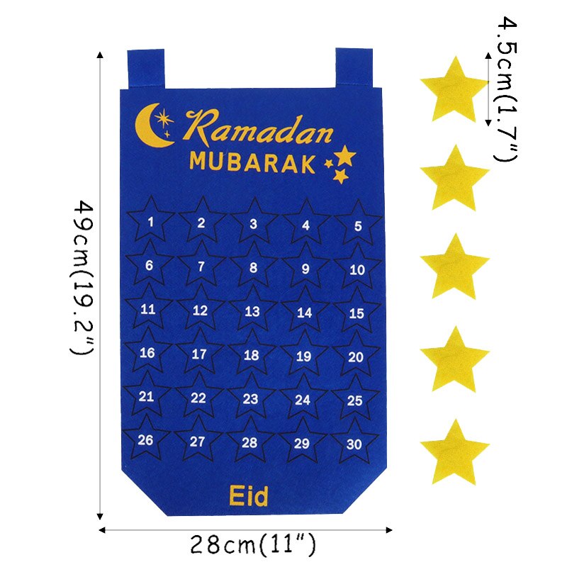 2023 Newest Ramadan Mubarak 30days Advent Calendar Hanging Felt Countdown Calendar for Kids Gifts Ramadan Decorations Supplies