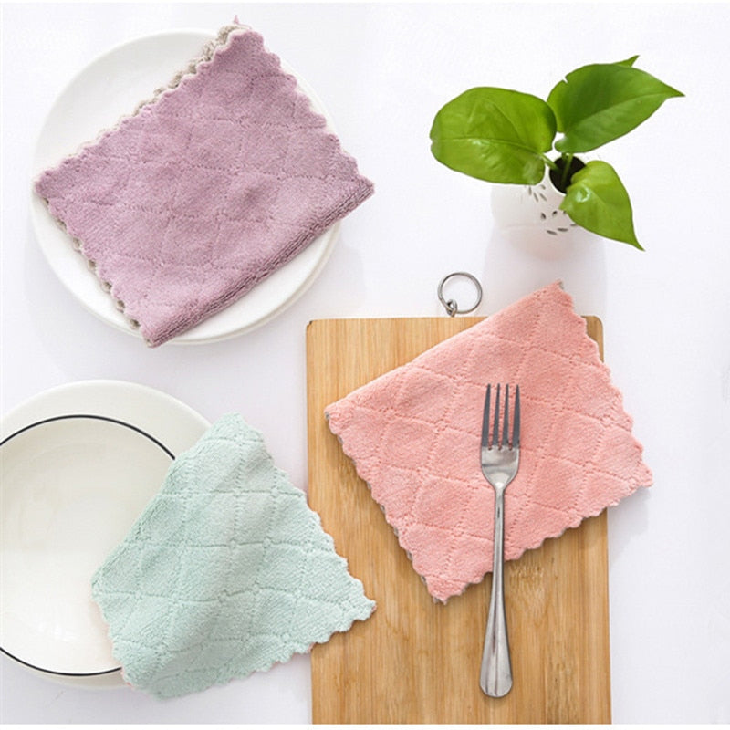 8pieces Household Super Absorbent Microfiber Towel Kitchen Dish Cloth Non-Stick Oil Washing  Rag  Tableware Cleaning Wiping Tool