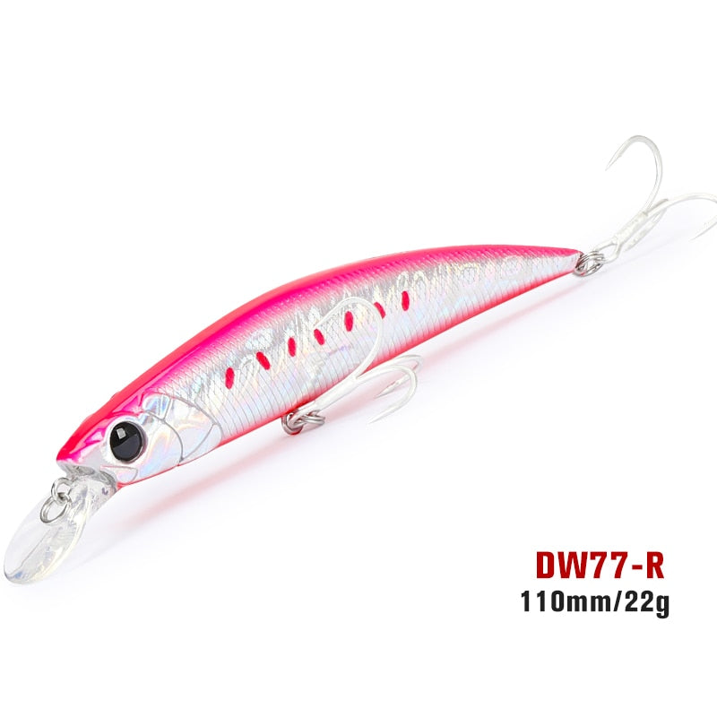 TSURINOYA 110S Long Casting Sinking Minnow Saltwater Fishing Lure DW77 110mm 22g Large Trout Pike River Lake Hard Baits Jerkbait