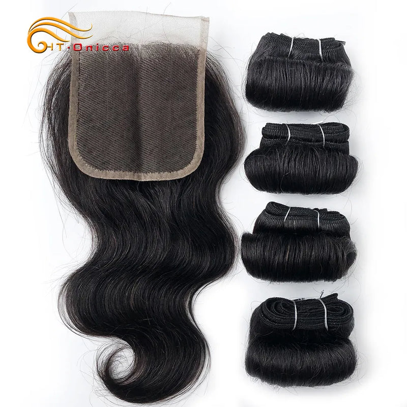 Indian Hair Bundles With Closure Transparent Closure With Bundles Loose Wave Bundles With Closure Weave Short Hair Extensions