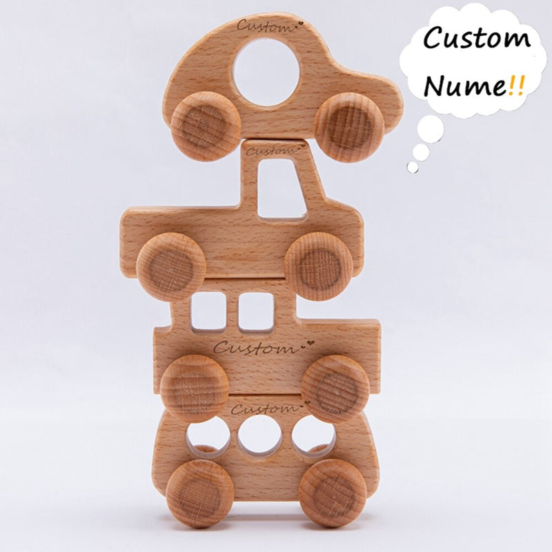 4Pcs Custom Wooden Toys Montessori Educational Beech Wood Car Children Cartoon Car Toy Baby Wood Gift For 2-6 Years Old Kids