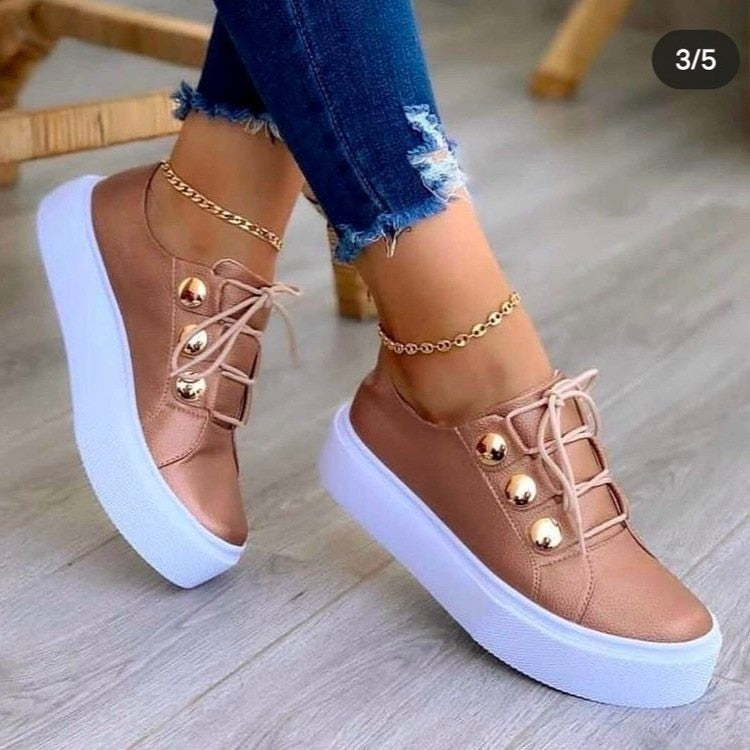 White Shoes Women 2022 Fashion Round Toe Platform Shoes Size 43 Casual Shoes Women Lace Up Flats Women Loafers Zapatos Mujer