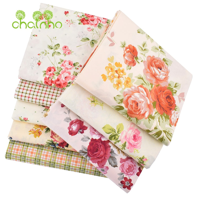 Chainho, 8pcs/Lot, Rose Printed Twill Cotton Fabric,Patchwork Cloth For DIY Quilting Sewing Baby&amp;Children Sheets Dress Material