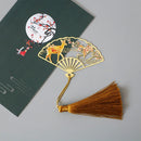 Antique Metal Folding Fan Crane Rabbit Mountain Scenery Chinese Style Series Bookmarks Newspapers Books Reading mark Bookmarks