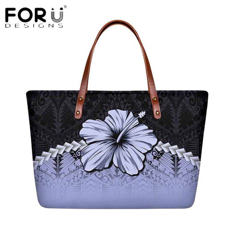 FORUDESIGNS High Quality Women Handbag Polynesian Pattern Hibiscus Flower Printing Personal Luxury Female Shoulder Bolsas